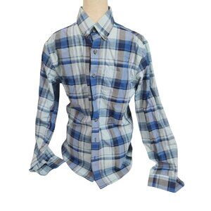 Eddie Bauer Mens Classic Fit Plaid Button-Up Long Sleeve Shirt S Blue & Gray
